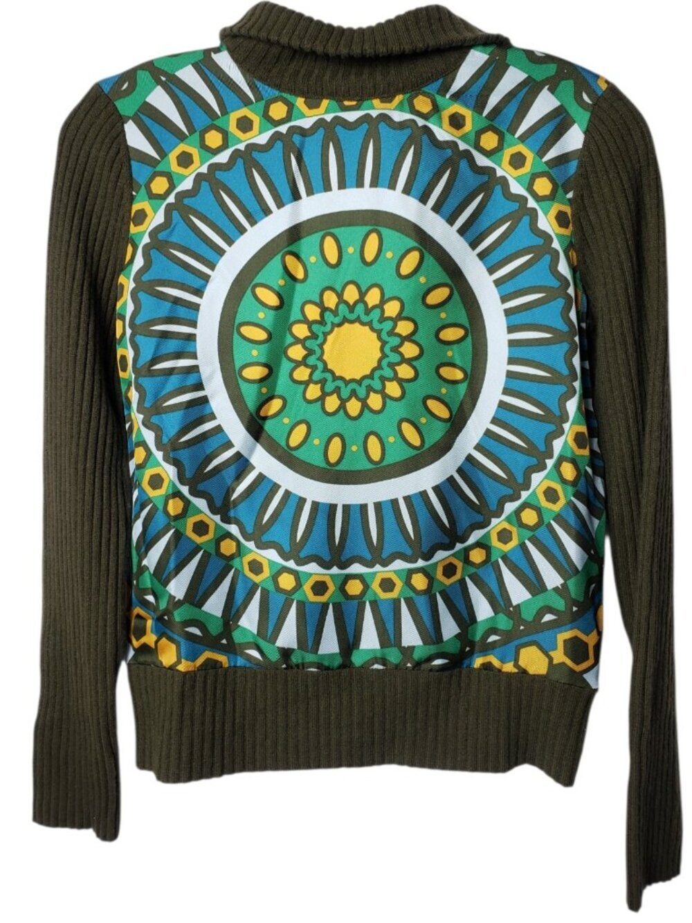 Tory Burch Womens Olive Green Half-Zip Sweater W/Vibrant Mandala Xsmalll - Picture 3 of 11